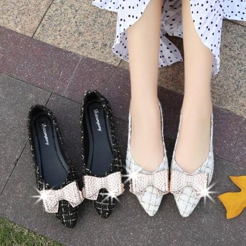 Plaid Loafers Boat Shoes Butterfly-knot Flat Shoes Woman Ballet Flats High Quality Lightweight Luxury Design Sexy Elegant U25-36