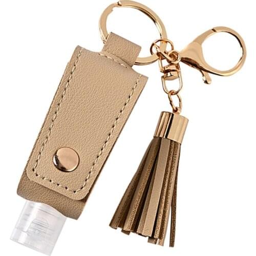 30ml Reusable Hand Sanitizer Bottle Washing Gel Keychain Refillable Holder Keychain PU Leather Cover Holder Travel Accessories