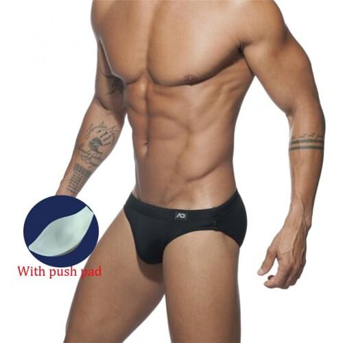 New Mens Swimming Trunks Summer Low-Rise Bikini Briefs Sexy Solid Color Swimsuit Push Pad Shorts Beach Swimming Surf Vacation