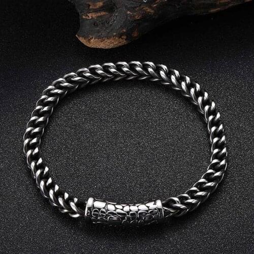 Punk Mens Bracelet Stainless Steel Cuban Link Chain Bracelets Silver Color Fashion Male Wristband Jewelry Wholesale GL0053