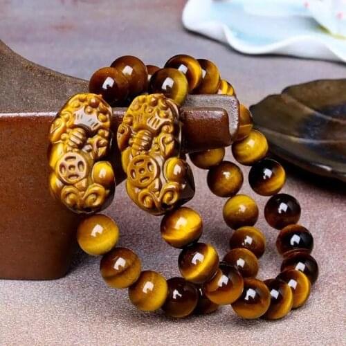 Customized Natural Tiger Eye Stone Pixiu Beads Elastic Bracelet Jade Round Necklace Jewellery Fashion Man Woman Luck Amulet New