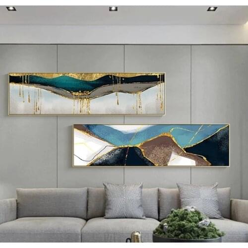 Several Colors Shining Light Canvas Painting Golden Pigment Blue Print Abstract Poster Modern Wall Art Pictures Room Decoration