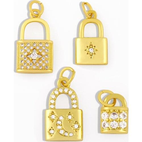 OCESRIO DIY Gold Filled Lock Pendant Decoration ForPendant Zirconium necklace earring Jewelry Making Supplies pdta003