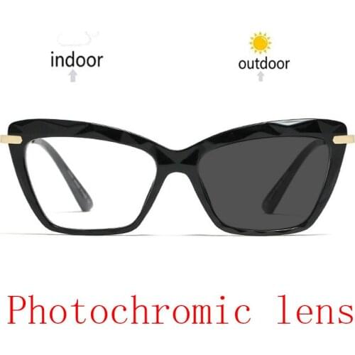Outdoor Photochromic Finished Myopia Glasses Women Anti-fatigue Computer Anti-glare Change Color Lens Prescription Glasses NX