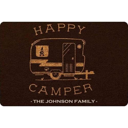 Personalized Your Family Name Door Mat Outdoor Travel Happy Camper Doormat Indoor Entrance Rug Mats Shoe Scraper Rubber Backing