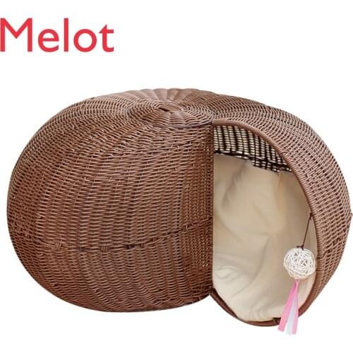 Cat Nest Rattan Woven Four Seasons Universal Winter Cat Supplies Semi-Closed Personality Snail-Shaped Pet Bed Villa Cat House