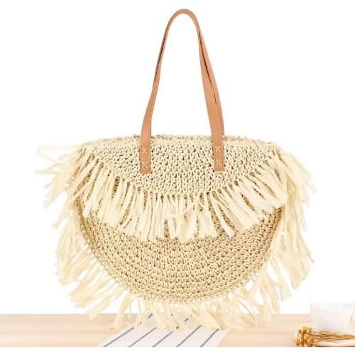 Wholesale Tassel Design Beach Straw Knitted Tote Bag Summer Woven Paper Straw Clutch Handbags Designer Travel Purse