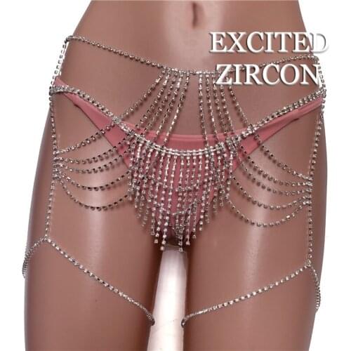 EXCITED ZIRCON woman sexy rhinestone crystal body chain waist chain luxury fashion bikini underwear Valentines Day gift