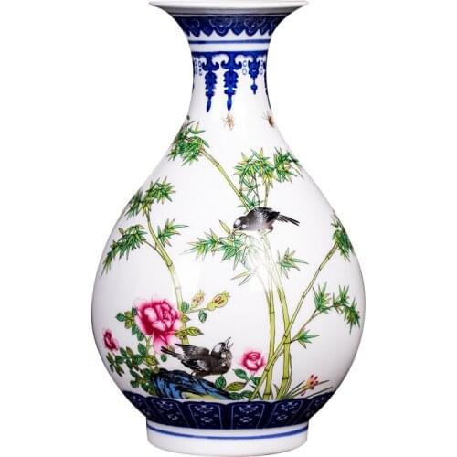 Classis Jingdezheng Modern Blue and White Bamboo Design Ceramic Flower Vase Handpait Home insert Craft