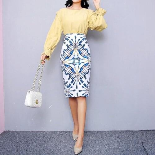 Printed Skirt 2020 Summer New Style Slit Temperament High Waist Slimming One-Step Skirt Women plus size skirts
