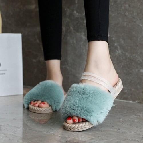 Women Faux Fur Slippers Winter Warm Soft Slip On Flats Ladies Cute Candy Color Fashion Outdoor Casual Slides chaussure femme