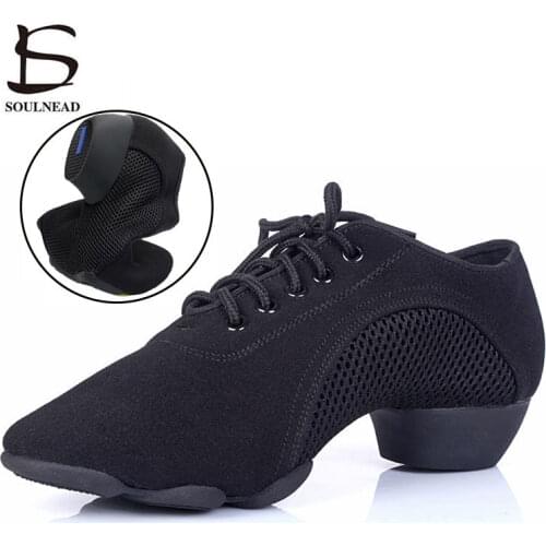 Women Salsa Dance Shoes Jazz Dancing Shoes Ladies Mesh Breathable Middle Heels Black Red Female Fitness Latin Ballroom Yoga Shoe