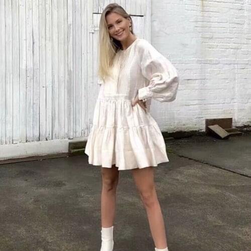 Autumn Line Draped Party Dress Women Long Balloon Sleeves Tuxedo Shirt Dresses Femme Tiered Pleating Boho Dress Winter