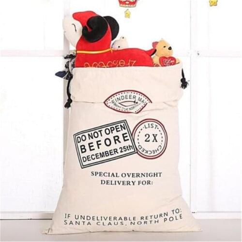1PC Christmas Gift 2019 Santa Sacks Drawstring Canvas Santa Sock Xmas Canvas Bag Big Santa Claus Gift Bag