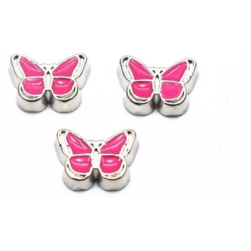 10pcs/lot Enamel Pink Butterfly Floating Charms Animal Charms Fit Living Glass Floating Lockets Bracelet DIY Jewelry Making