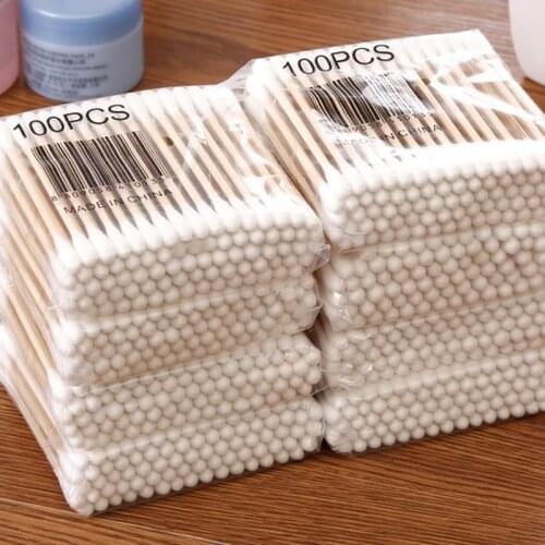 30/100PCS Cotton Swab Wood Stick Double Head Cotton Stick Makeup Swab For Beauty Makeup Nose Ears Cleaning
