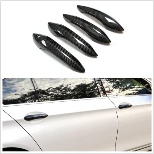 4PCS Car Exterior Door Handle Cover No Smart Key Dry Carbon Fiber Trim For BMW F06 F12 F13 4 Door 2010-2013