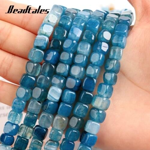 Natural Stone Agates Beads Lake Blue Cube Loose Spacer Square Beads For Jewelry Making DIY Charms Bracelet Necklace 15'' 8x8mm