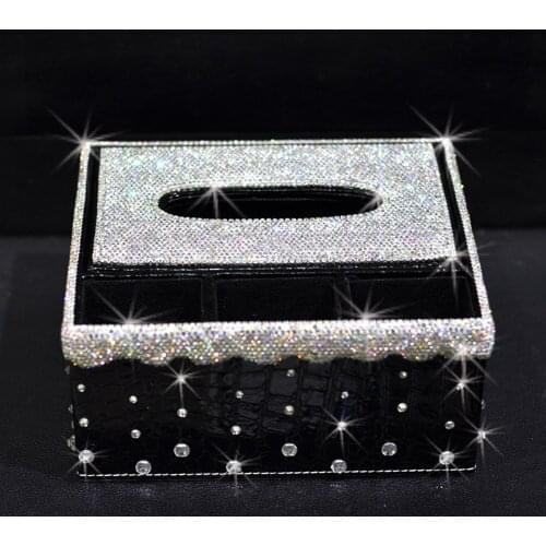Car Luxury Diamond Multi-functional Tissue Box Rhinestone Car Interior Leather Tissue Holder for Car for Home