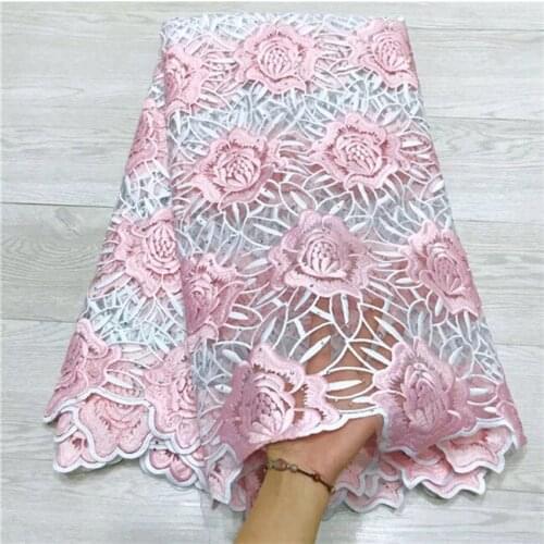 White Pink New Net French Lace Fabric Dress High Quality Nigeria Material Mesh Pearls Stones Wedding Tulle Cord Fabric