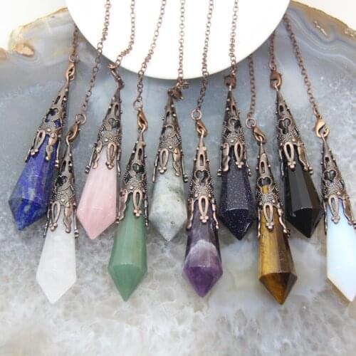 Natural Stone Faceted Point Pendulum Chains Chakra Healing Crystal Quartz Pendant For DIY Jewelry Making Necklace Accessories