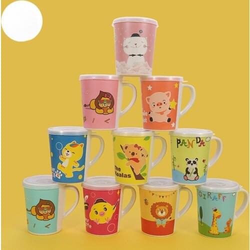 Cartoon Animal Children Drinking Cup with Lid Household Bamboo Fiber Baby Mouthwash Cup with Handle for Kindergarten Cup