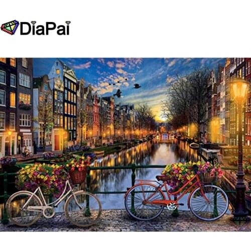 DIAPAI 5D DIY Diamond Painting 100% Full Square/Round Drill "Bicycle night view" Diamond Embroidery Cross Stitch 3D Decor A21721