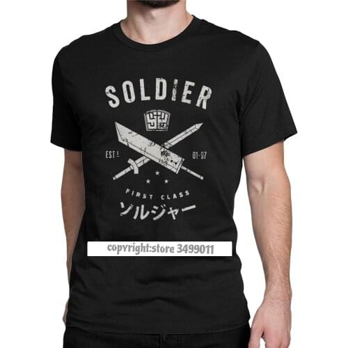 Men T-Shirt Final Fantasy T Shirts Soldier Premium Cotton Tees Fitness Cloud FF7 Video Game Strife Shinra Chocobo Gift