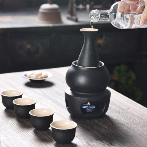 Ceramic Sake Wine Pot Set Ceramic 7 Cup Warmer Jug Wine Set Household Spirits Rice Wine Vodka Copas De Vino Gift Box BS5WP
