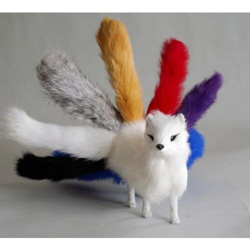 Creative real life nine-tails fox model plastic&furs colorful tails fox doll gift about 30x12.5cm xf2805