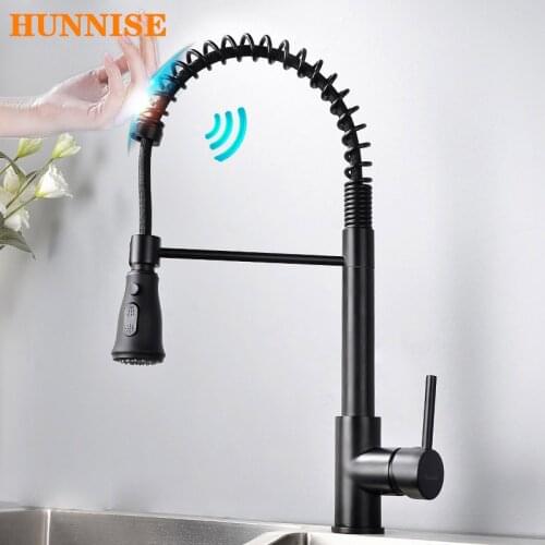 Touch Spring Kitchen Faucet Matte Black Pull Out Kitchen Sink Faucet Smart Touch Kitchen Faucets Sensitive Sensor Kitchen Tap