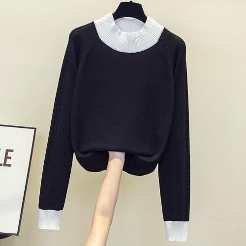 L-4XL plus size women Spring autumn half turtleneck sweater long Sleeve Patchwork Oversized kint pullover female jersey mujer