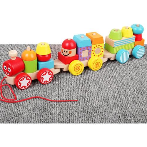 Model Train ho Scale Assembly Geometric Shapes Interconnecting Nesting Blocks Trailer Kids Wooden Car Baby Educational Toys Gift