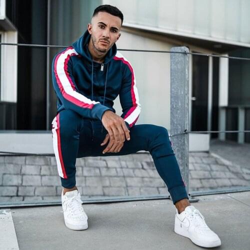 New Two-piece Zipper Sweatsuits Mens Sets Running Sport Casual Fitness Suit Training Tracksuits Long Sleeve Hooded+ Trousers