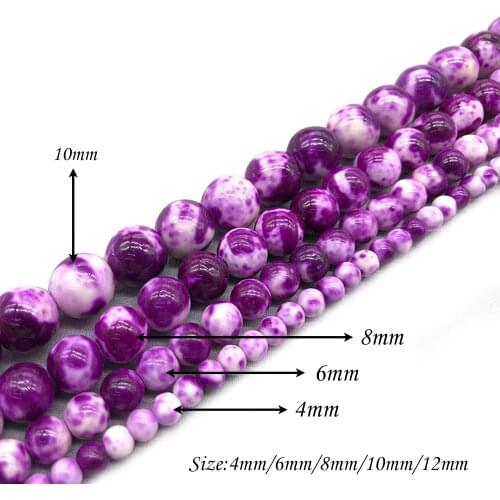 Natural Stone Purple White Dots Rainbow Stone Round Loose BeadsFitMulti-purpose Jewelry Making 4 6 8 10 12 MMPick Size J244