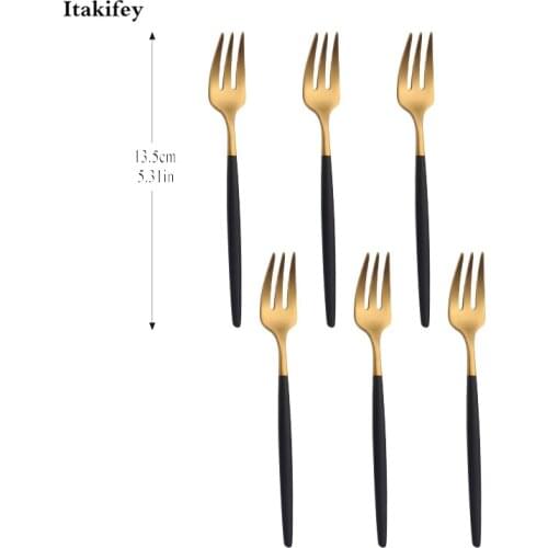 2020 New Tea Fork cutlery Set Stainless Steel Gold Fruit Fork Dessert For Cake Snack Black Salad Fork Small Cake Fork Party Home