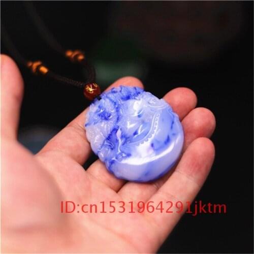 Gifts Chinese Jade Jewelry Women Jadeite Necklace Hand Blue Amulet Fashion Charm Carved Pendant Men Dragon for White Natural