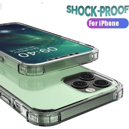 Shockproof Bumper Clear Phone Case for iPhone 12 11 Pro Max Mini XS X XR 7 8 Plus SE2 Soft Silicone Transparent Protection Cover