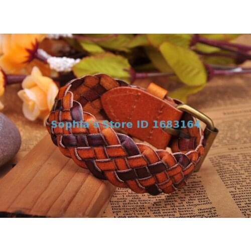 Rock Light Brown Leather Hemp Friendship Cuff Bracelet Bangle Wristband Mens