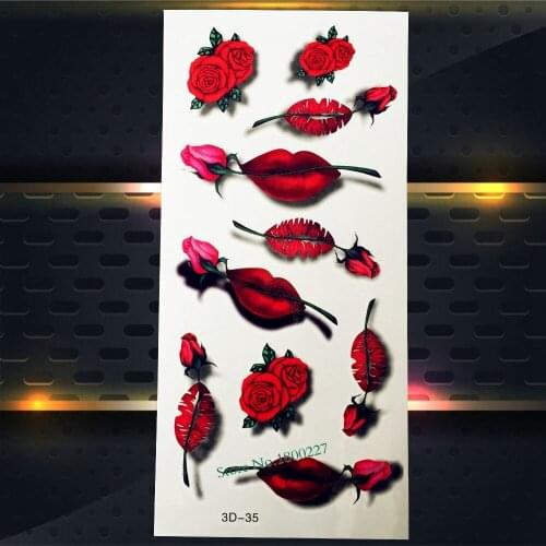 1PC Sexy Women Makeup Party Temporary Tattoo Girls Body Art Arm Face Tatoo P3D-35 Red Lips Roses Designs 3D Tattoo Stickers Neck