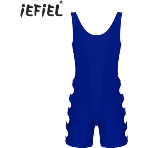 Men Sleeveless Hollow Out Sexy Bodysuit Solid Color Leotard Jumpsuit Gymnastic Exercise Lingerie Catsuit Exotic Costumes