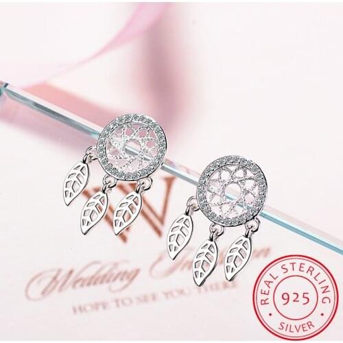 AAA+ Cubic Zirconia crystal Dreamcatcher Stud Earrings For Women High Quality Lady Fashion 925 Sterling Silver Jewelry gift