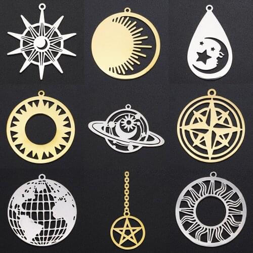 5pcs/lot 100% Stainless Steel Sun Star Moon Earth Planet Charm Pendant Findings Wholesale OEM Order Accepted