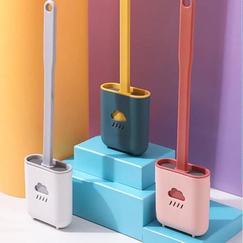 Silicone Toilet Brush with Toilet Brush Suction Cup Holder Wall Mounting for Home Office Hotel Toilet Brush Set