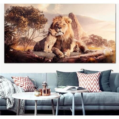 Modern Lions Mom and Baby Canvas Paintings on The Posters and Prints Animal Canvas Wall Art Canvas Prints Pictures Home Decor