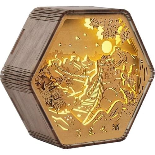 Led Wood Night Light Great Wall Opera Woodcarving Light Gifts Novelty Lamps For Bedroom Decoration Ornaments Battery/Usb Charge