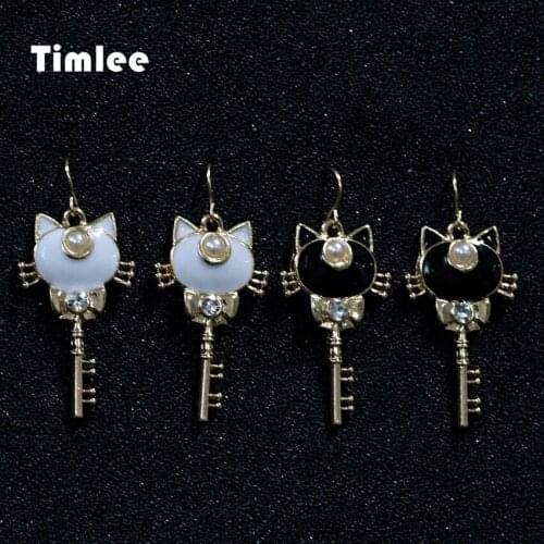 Timlee E254 Free shipping, New Cartoon Lovely Cat Key Drop Earrings,Fashion Jewelry Wholesale