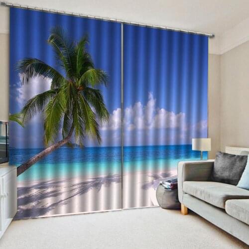 High quality custom 3d curtain Luxury Blackout 3D Window Curtains For Living Room Bedroom blue curtains beach curtain