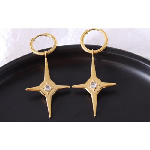 Stainless Steel Punk Cool Fashion Drop Earrings Designer Gift For Women Hexagonal Awn Star Zircon Hip Hop Personalized Jewelry