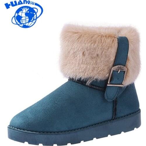 Womens Winter Warm Classic buckle Ankle Snow Boots Ladies Fur Suede Flat Black Shoes Female Fashion Footwear ST315